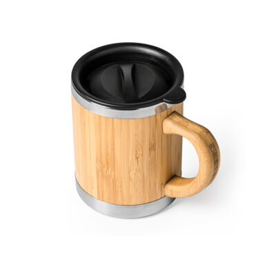 Stainless steel mug with double wall and bamboo exterior Thumbnail